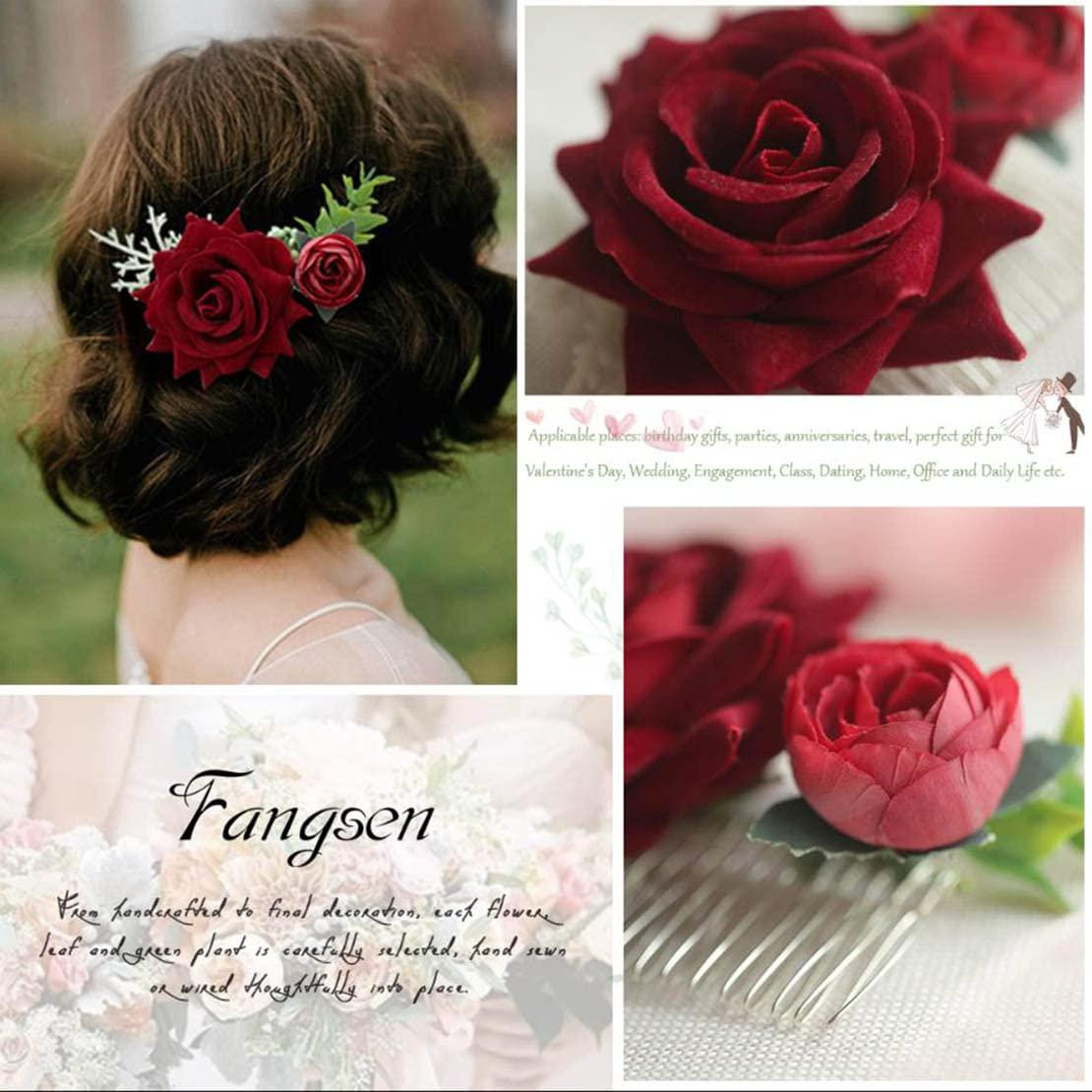 Red Rose Flower Hair Combs Wedding Bridal Head Jewelry Women - Temu