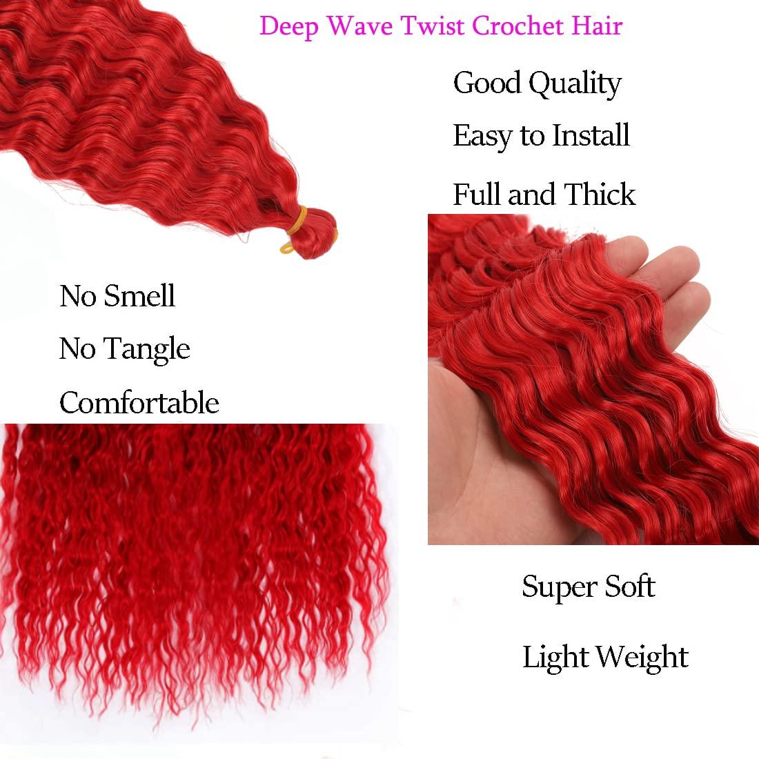 HENSLEELY 18 inch Ocean Wave Crochet Hair Deep Wave Twist Crochet Hair  Extensions Curly Braiding Hair 3 packs Long Wavy Water Wave Braids For  Women Synthetic Crochet Braid Hair (18 inch Burgundy) 18 Inch Burgundy