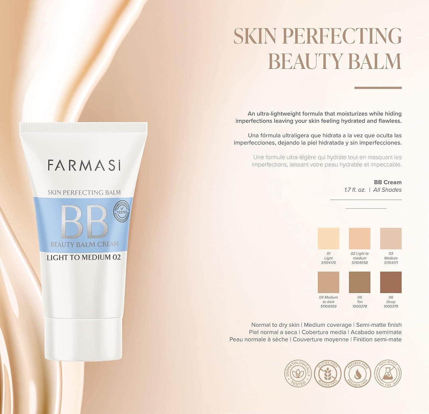 FARMASI Makeup BB Cream Beauty Balm, Full Coverage Foundation,  Hydrating, Concealing, and Sun Protection Formula, Moisturizer BB Face Cream  with Spf 15 for All Skin Type, 01 Light, 1 Fl oz 