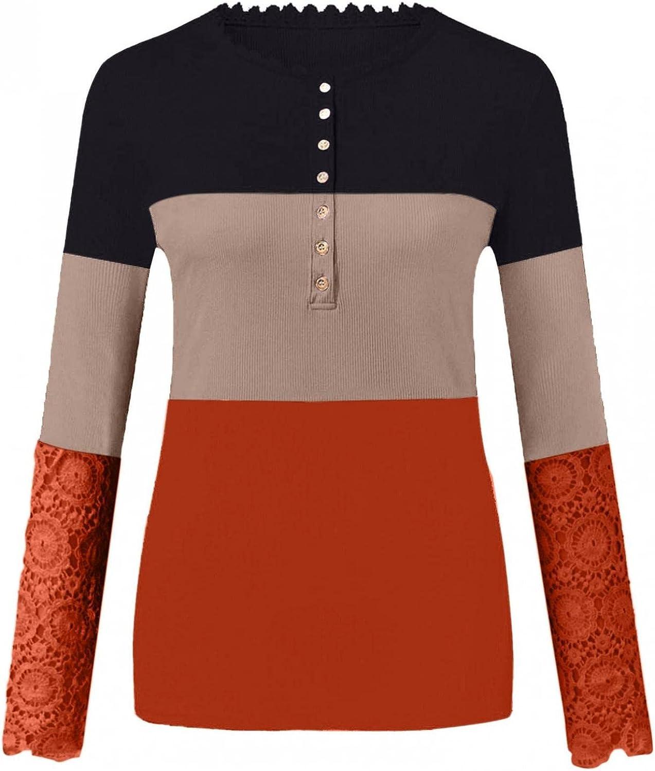 Elainilye Fashion Womens Shirts Casual Printing Loose Long-Sleeved Lantern  Sleeve Henley Tops 