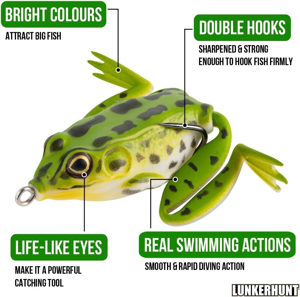 Lunkerhunt Lunker Frog Fishing Lure, Realistic Topwater Frog Lure for  Fishing Bass, Trout and Pike