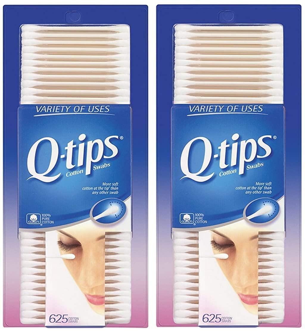 Q tip Cotton Swabs 625 Count (Pack of 2) + BONUS Travel Case Compatible for  Q-Tips Fits Approx 80 swabs
