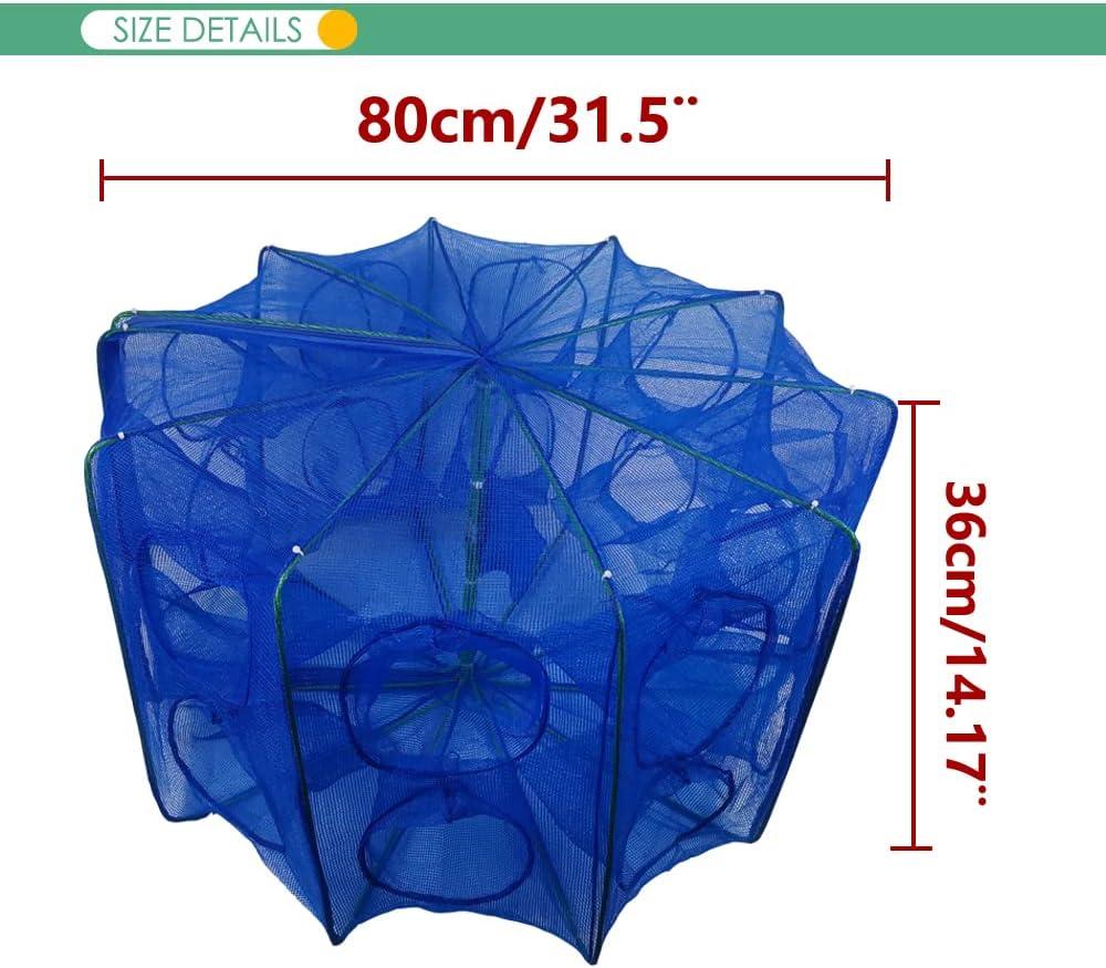 Portable Bait Traps Fishing Nets Foldable - Easy Use Hand Casting Bait  Traps Cage Baits Cast Mesh Trap for Fishes, Shrimp, Minnow, Crayfish, Crab,  Crawdad Blue Thicken Mesh Material 6 Entrances