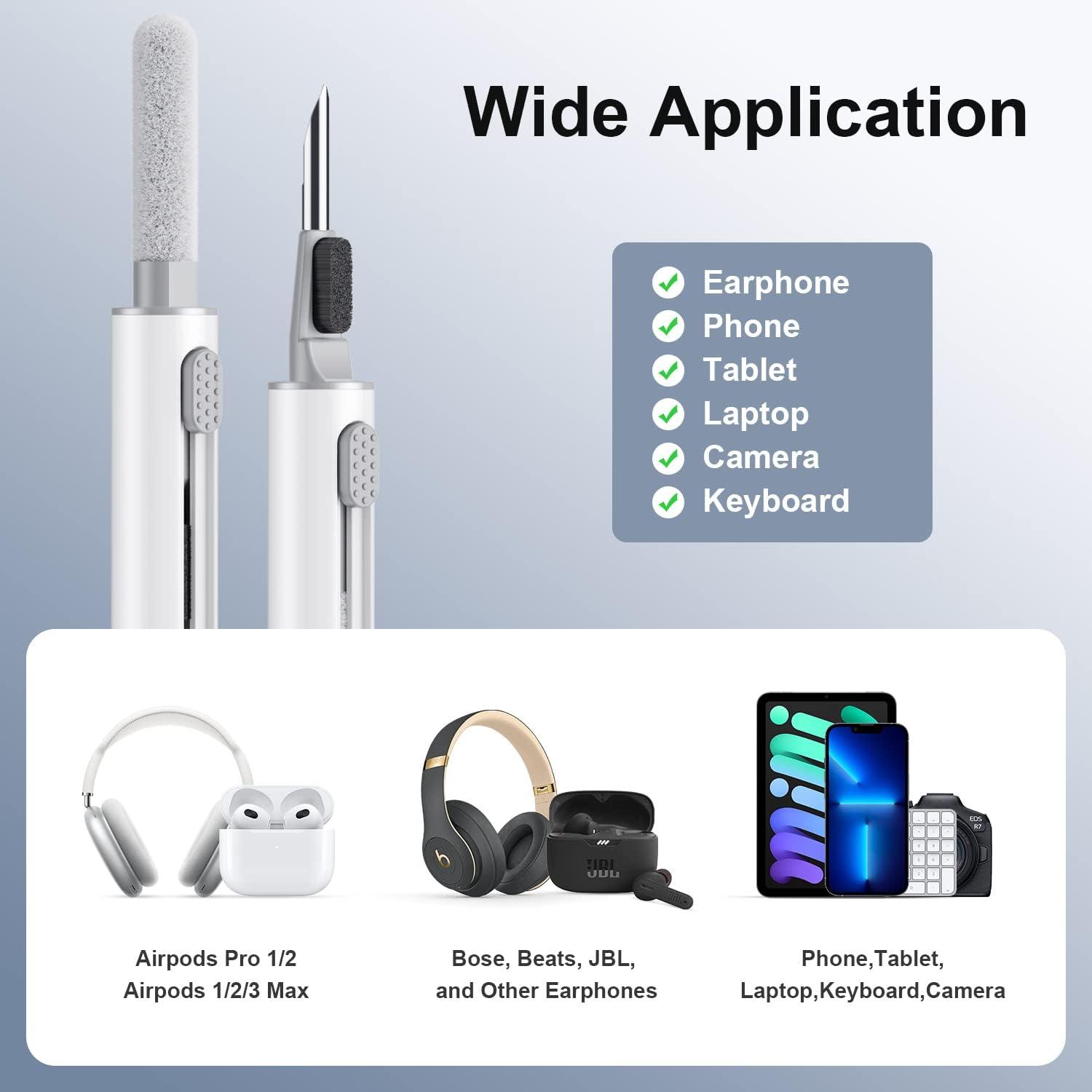 Airpod Cleaner Kit，Earbud Cleaning Kit for Airpods Pro 1 2 3，  Multi-Function Cleaning Pen with Soft Brush Flocking Sponge，Suitable for  Bluetooth