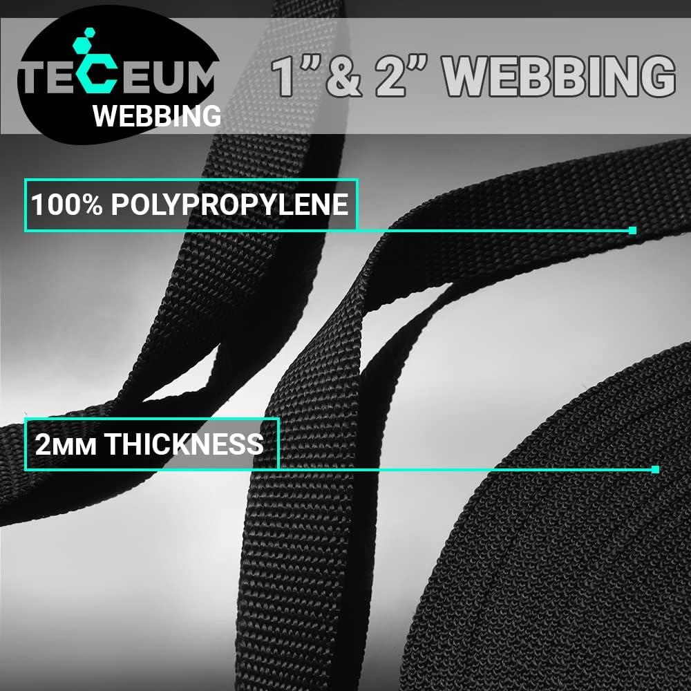 TECEUM 1 & 2 Webbing 10 25 50 Yards 15+ Colors Heavy Duty 1 Inch 2 Inch  Webbing for Climbing Outdoors Indoors Crafting DIY Black 1- 10 yards