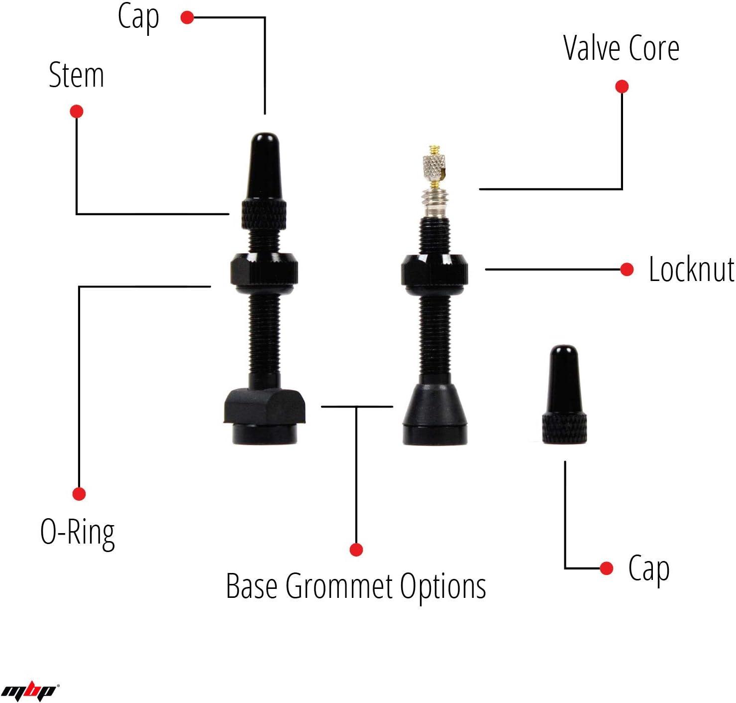 Alloy Tubeless 40mm Bicycle Presta Valve Stems Fits Most Rims with 2 Types  of Grommets Included for Each stem.