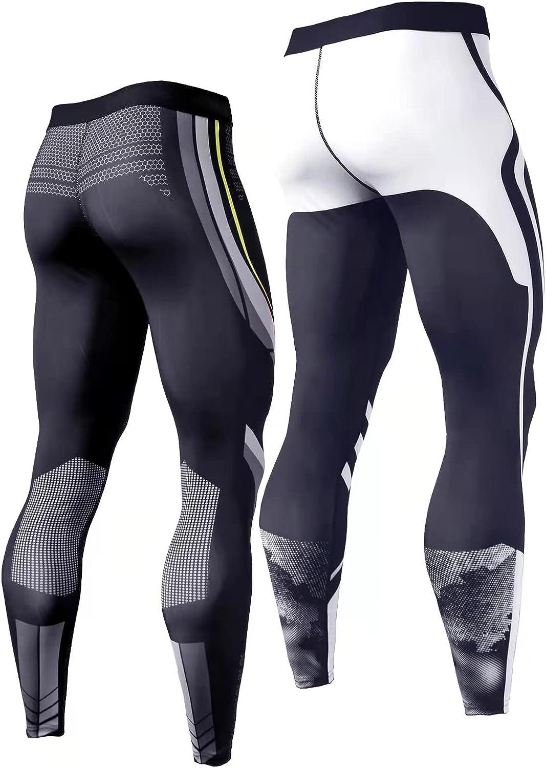 YUSHOW 2 Pack Men's Compression Pants Running Tights Workout Leggings,  Summer Cool Dry Technical Sports Baselayer