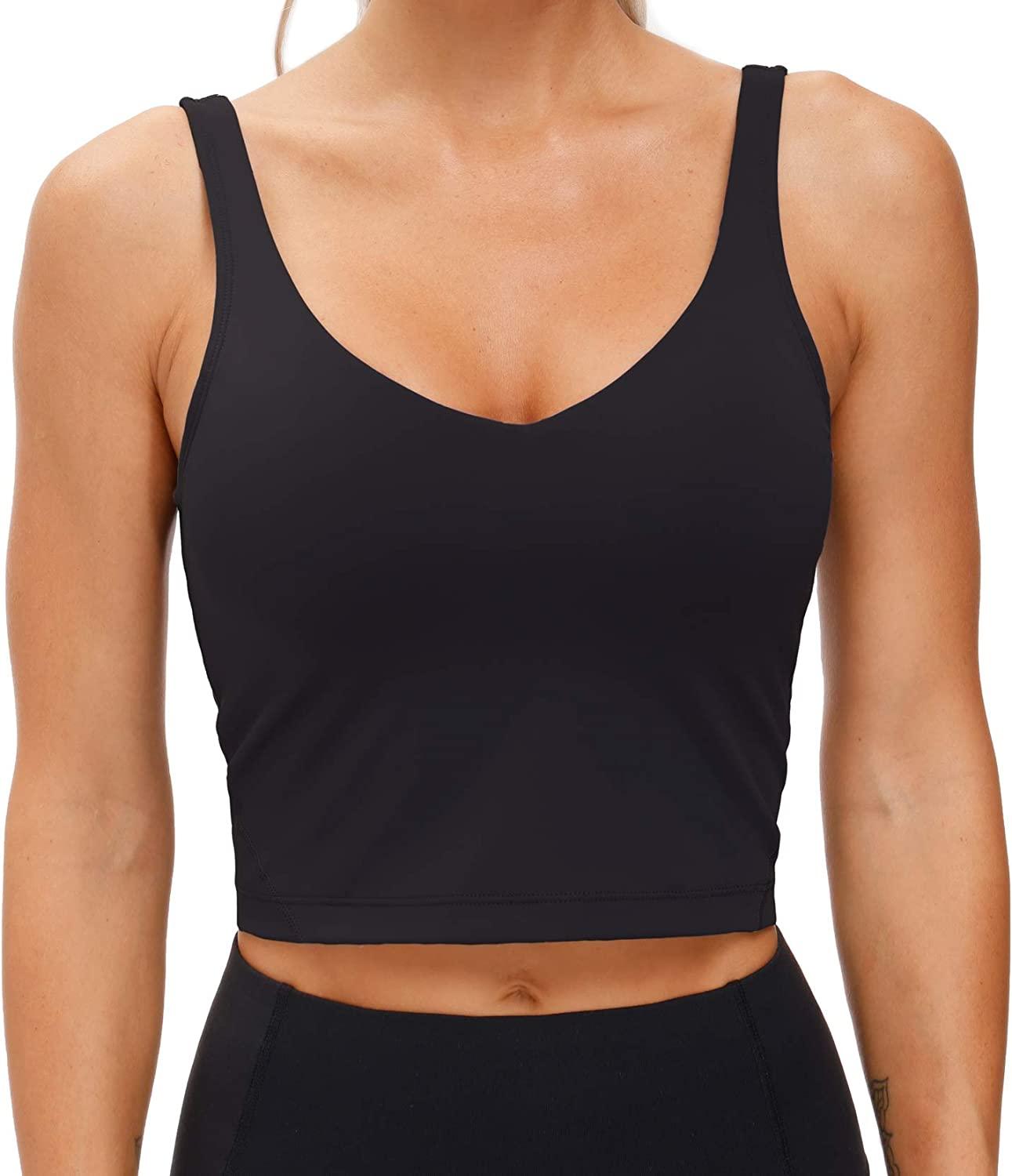 Womens Longline Sports Bra Wirefree Padded Medium Support Yoga Bras Gym  Running Workout Tank Tops Black Medium