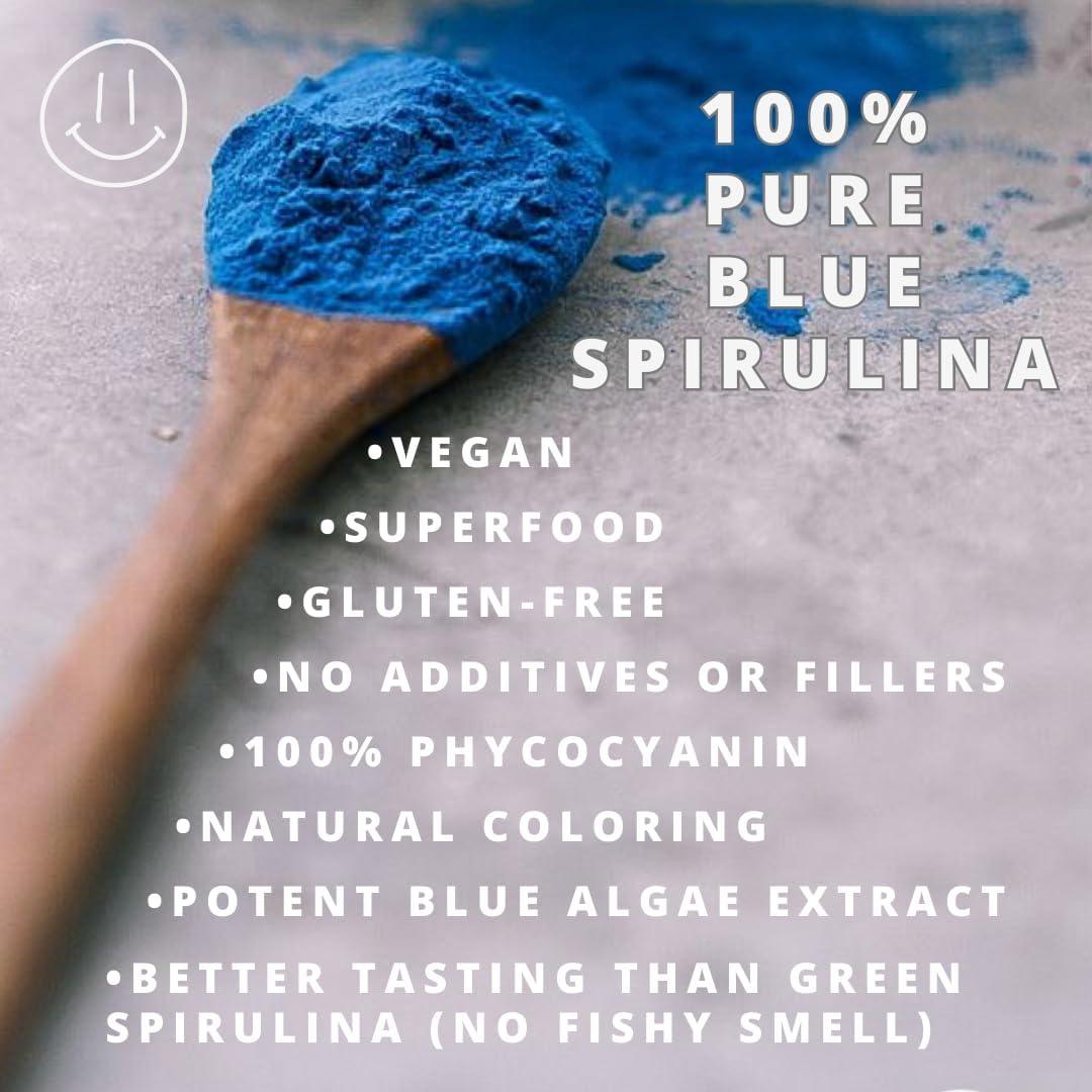 Organic Blue Spirulina Powder - 100% Pure Superfood, Blue-Green Algae, No  Fishy Smell, Natural Food Coloring for Smoothies & Protein Drinks - Non  GMO