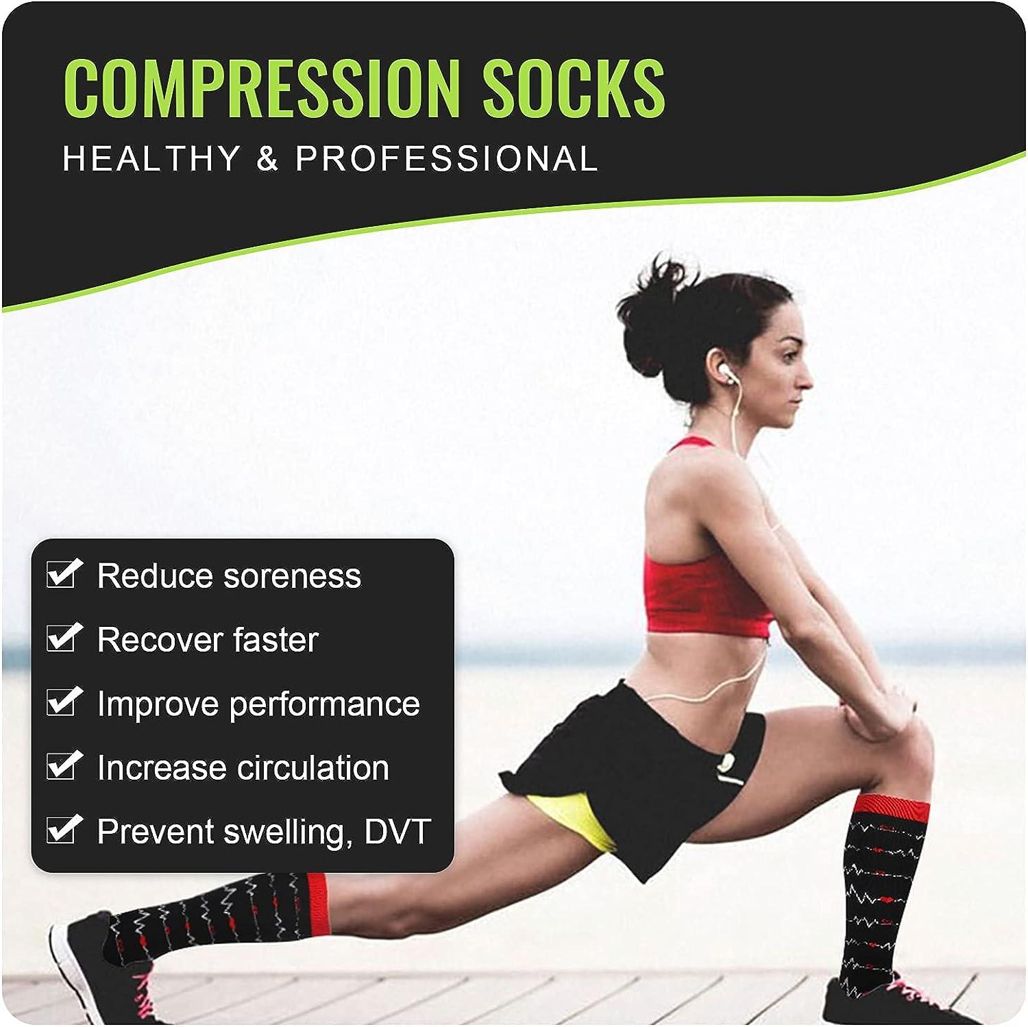 HLTPRO Compression Socks for Women & Men - 6 Pairs 20-30 mmHg Compression  Stockings for Medical, Nurse, Running Black/Black/Black/Blue/White/Black  Large-X-Large