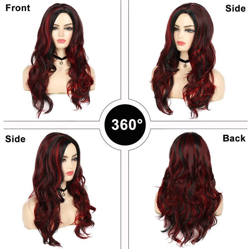  Sallcks Ombre Black to Red Wig Long Wavy Wig for