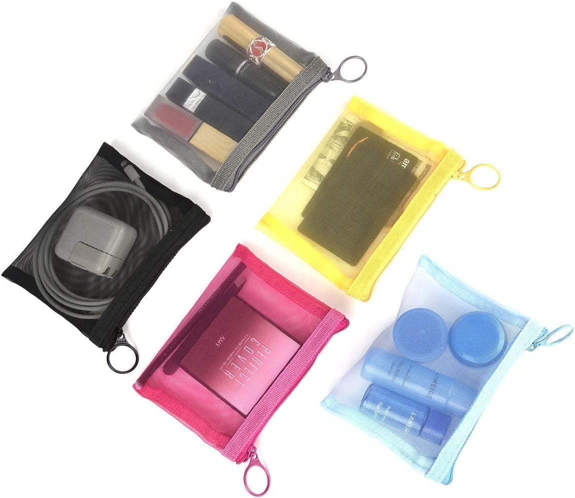 Patu Mini Zipper Mesh Bags, 4 inch x 5 inch, Size S / A7, 5 Pieces, Beauty Makeup Lipstick Cosmetic Accessories Organizer, Small Travel Kit Storage