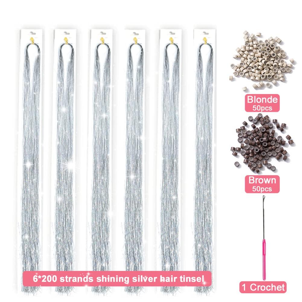 Hair Tinsel Kit With Tool Fairy Hair Tinsel Heat Resistant Silver Tinsel  Hair Extensions 1200 Stran - Hair Extensions & Wigs, Facebook Marketplace