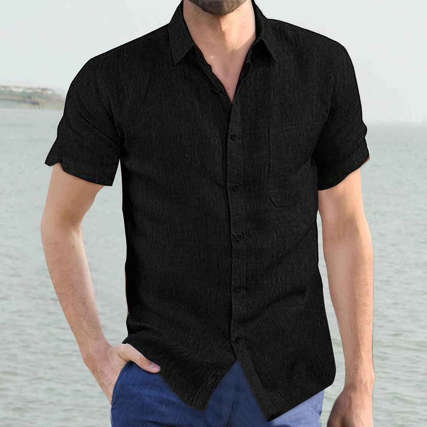 Linen Long Sleeve Hooded Shirts for Men Beach Casual Tops Spring Summer  Tees Lace-Up Button-Down Solid T-Shirts