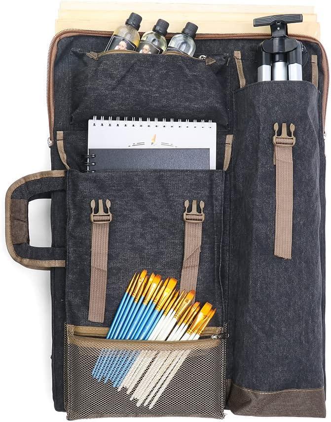 TRANSON Art Portfolio Case Artist Backpack Canvas Bag Large 26 x 19.5 Black  Color