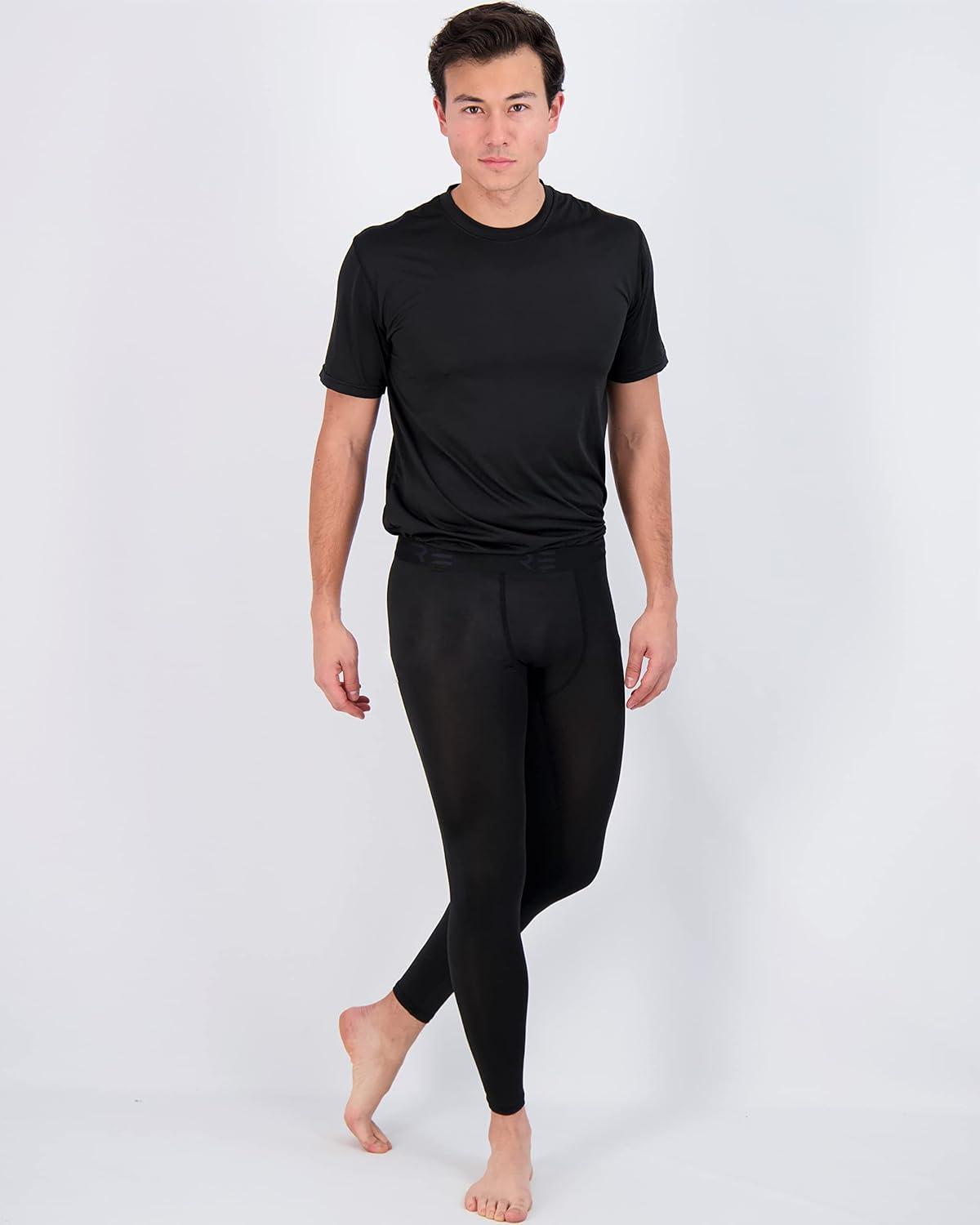 Real Essentials 3 Pack: Men's Active Compression Pants - Workout Base Layer  Tights Leggings