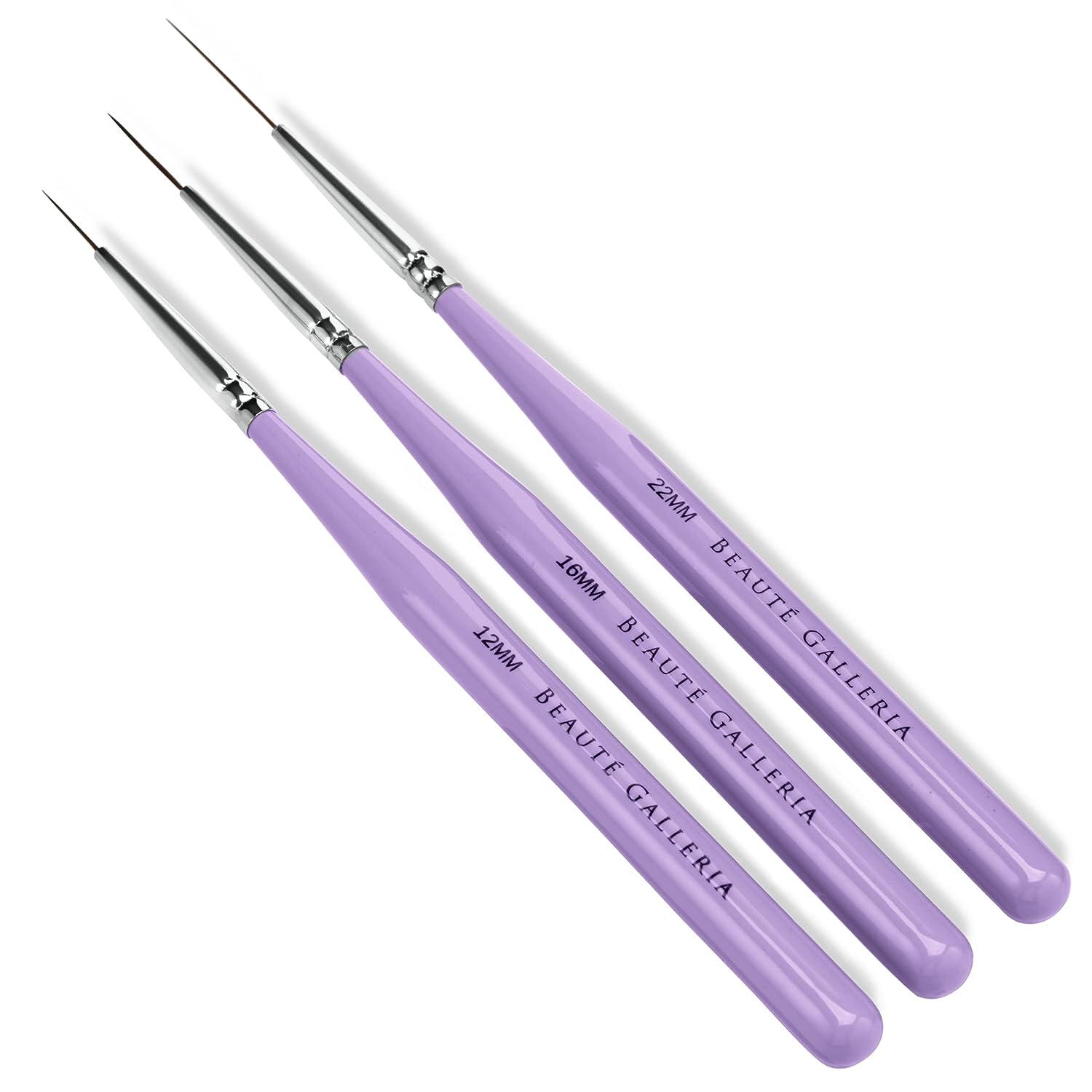 Tinsow 3pcs Professional Nail Art Brush Set Liner Pens Striping Brushes for  Short Strokes, Details, Blending, Elongated Lines etc (Transparent)