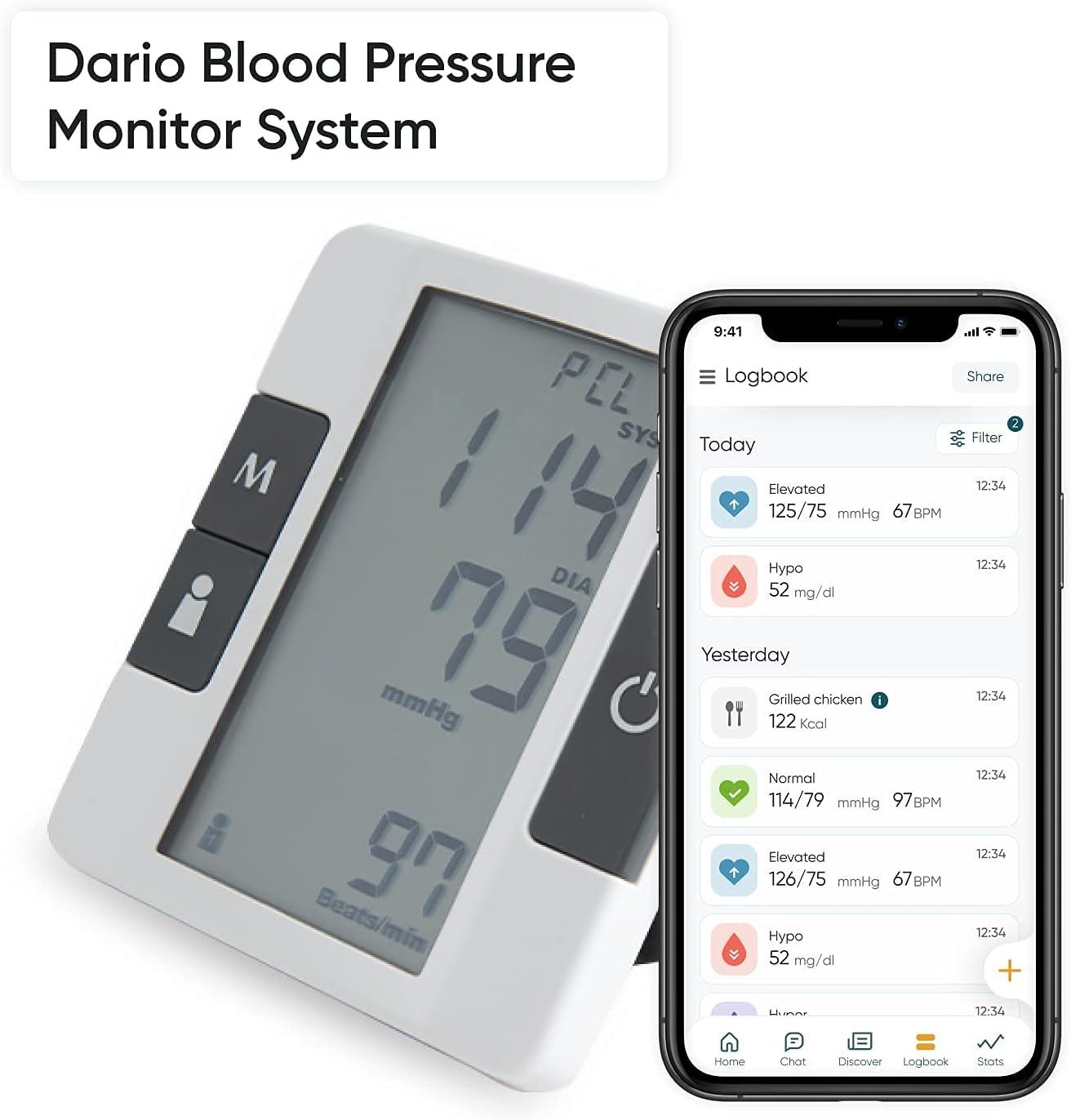 DARIO Blood Pressure Monitor  Accurate BP Machine with Adjustable Cuff  (8.75-16.5in) & Carry Case - Unlimited Readings via Bluetooth App