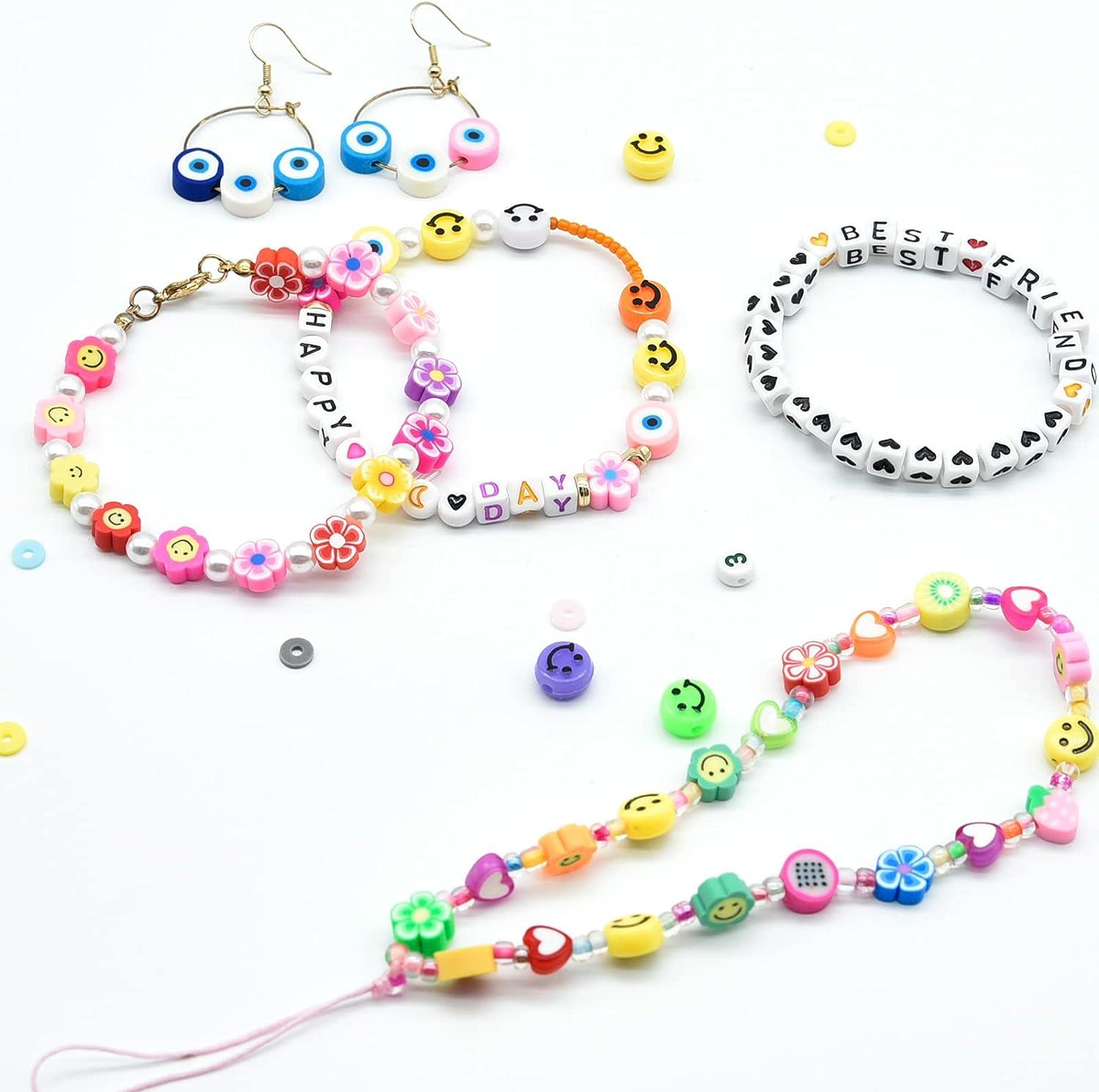 JOJANEAS 48 Colors Pony Beads Kit Bracelet Making Kit for Girls Beads for  Bracelets Making Friendship Bracelet Kit Smile Face Beads for Kids Letter