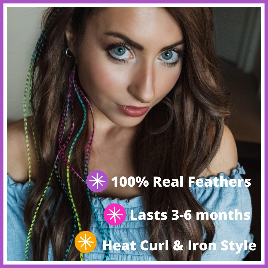Hair Feathers Extension Kit, 100% Real Rooster Feathers, Long Feather Hair  Ex