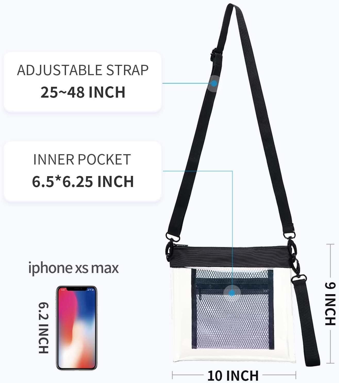Small Clear Contrast Binding Square Bag With Inner Pouch, Stadium Approved  12 X 12 X 6 Clear Transparent Purse Bag For Concerts Sports Events