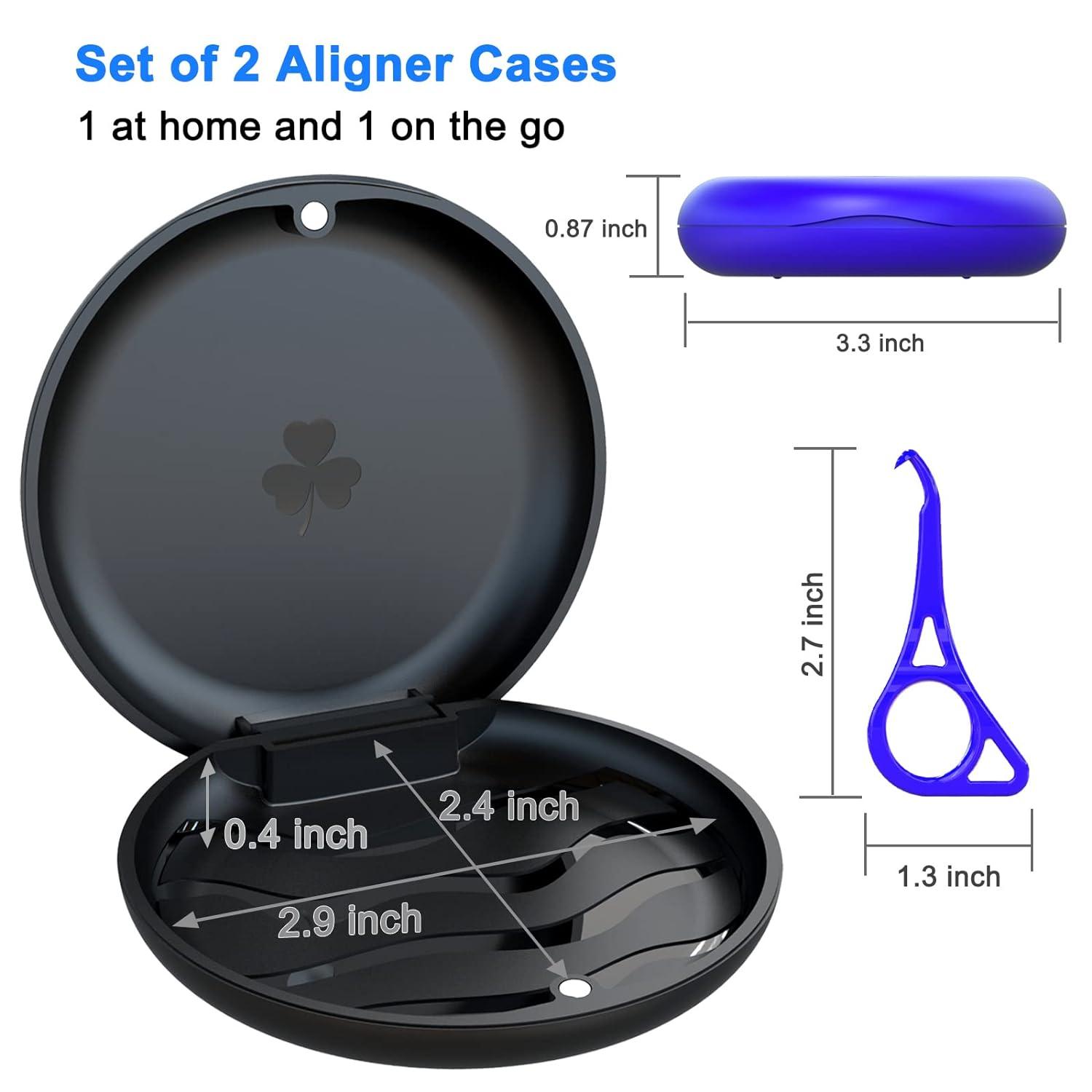 2 Aligner Cases with 2 Aligner Removal Tools Solid Orthodontic Retainer Case  with Strong Magnetic Closure Compatible with Invisalign Aligner and Mouth  Guard (Black + Blue)