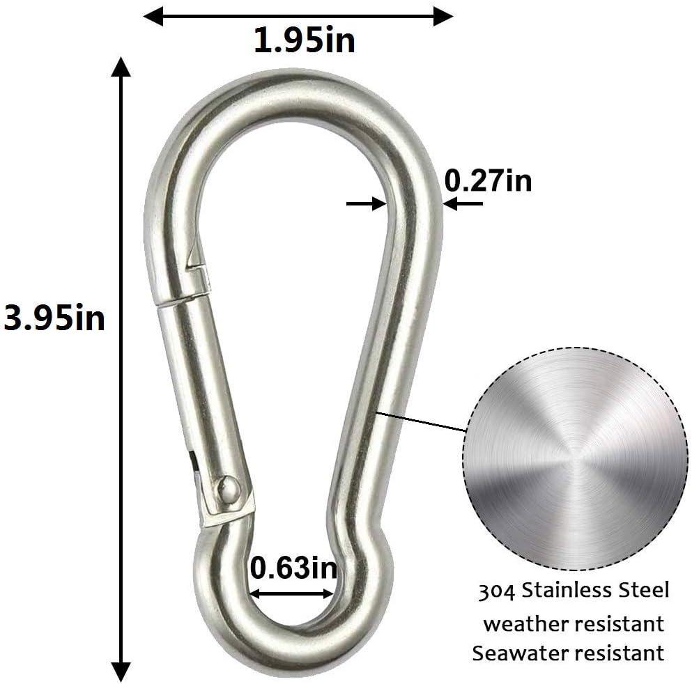 10 Pack 304 Stainless Steel Carabiner Clip, 3.15 inch Heavy Duty