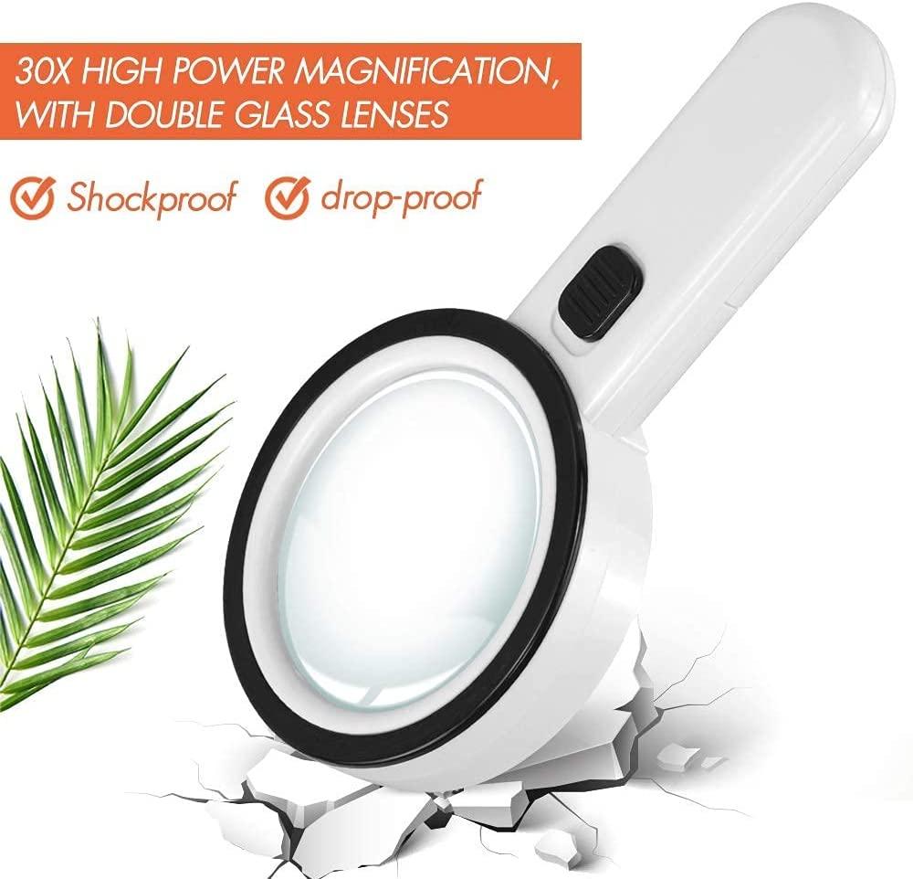 30X Magnifying Glass Light Illuminated High Power Handheld 12 LED