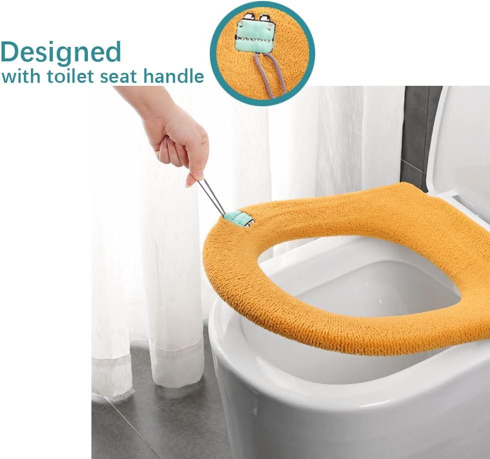 Thicker Bathroom Toilet Seat Cover Pads Soft Warmer Toilet Seat Cushion  Cover Stretchable Washable Fiber Cloth Easy Installation