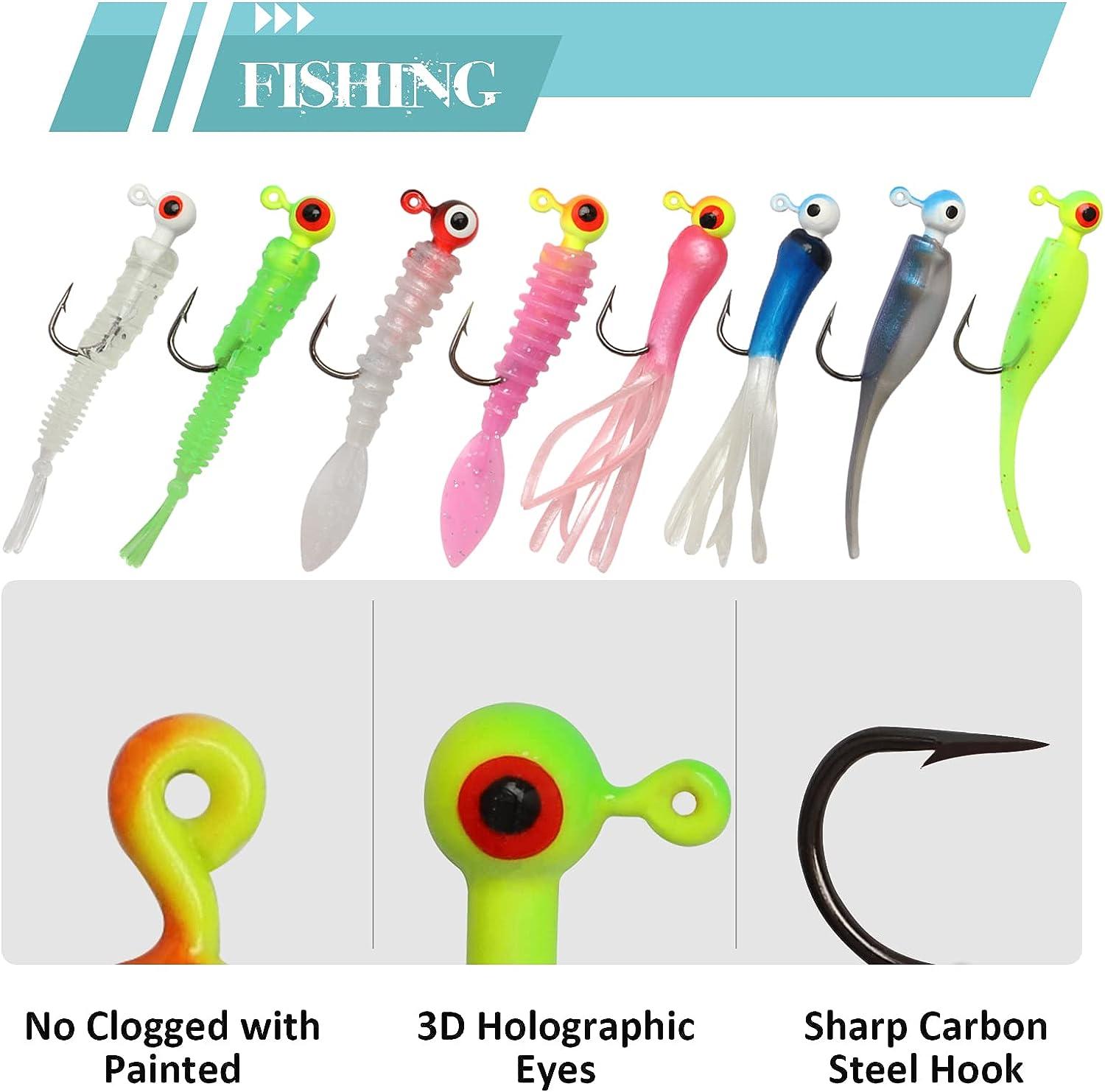 Dovesun 110pcs Crappie Lures with Jig Heads Hooks Kit- Soft Plastic  Grubs-Tubes Bait 80Pcs 1/8 1/16 1/32 oz 30Pcs Crappie Jigs Fishing Lures  Kit for