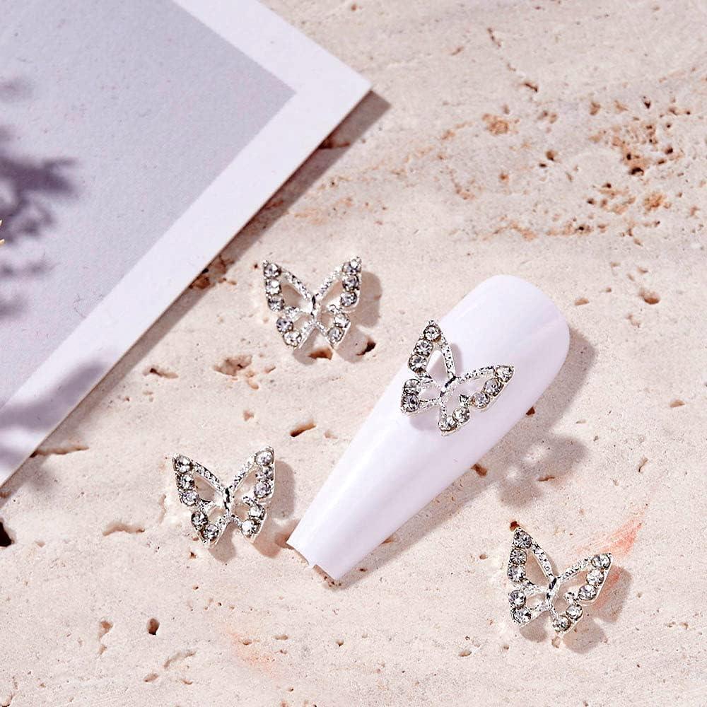 KACHIMOO 3D Nail Art Rhinestone Luxury Dangle Nail Art Charms Metal Nail  Jewelry Pearl Nail Charms for Women Girl Nair Design Silver