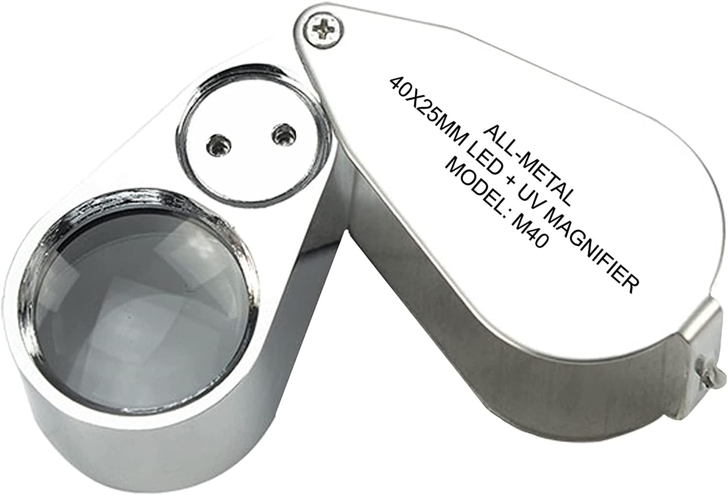 40X Jewelers Loupe Foldable Magnifier with LED Light Portable Folding Magnifying  Glass Illuminated Magnifier Coin Jewelry