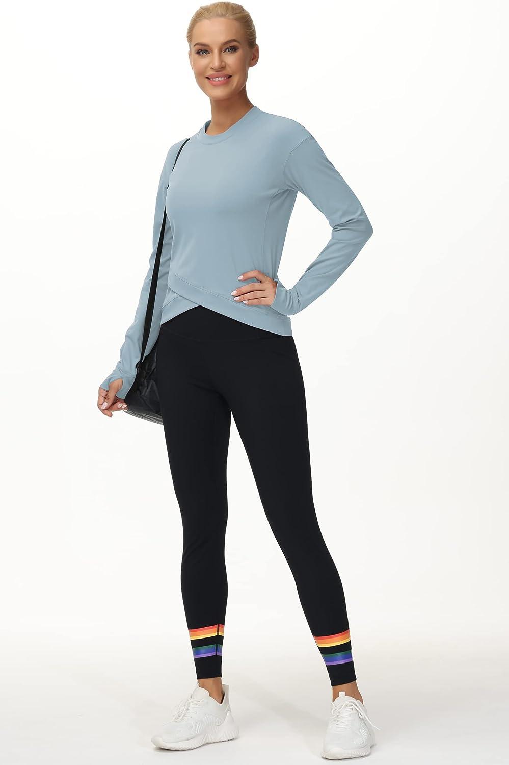  Womens Long Sleeve Compression Shirts Workout Tops Cross Hem  Athletic Running Yoga T-Shirts