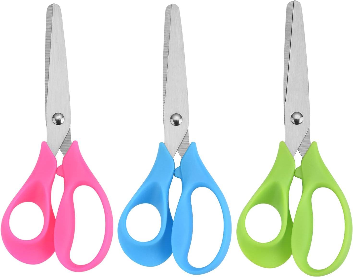 LIVINGO 3 Pack 5” Kids Scissors, Left/Right Handed Blunt Stainless Safety  Toddler Preschool Child Scissors with Cover, School Classroom Craft  Supplies