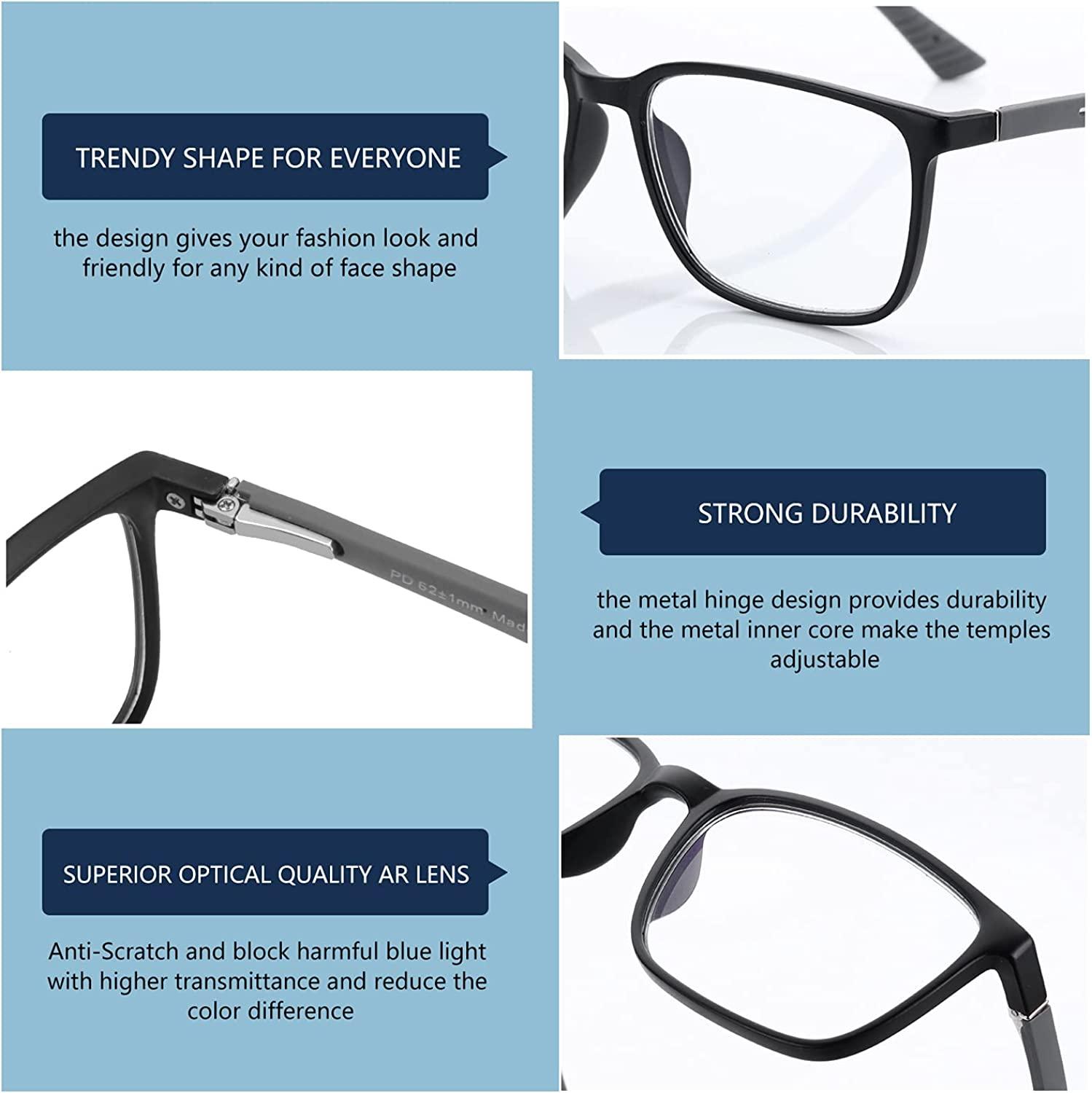  BLUEMOKY Blue Light Reading Glasses for Men，Sport Square Frame  Readers, Anti Glare Computer Glasses : BLUEMOKY: Health & Household