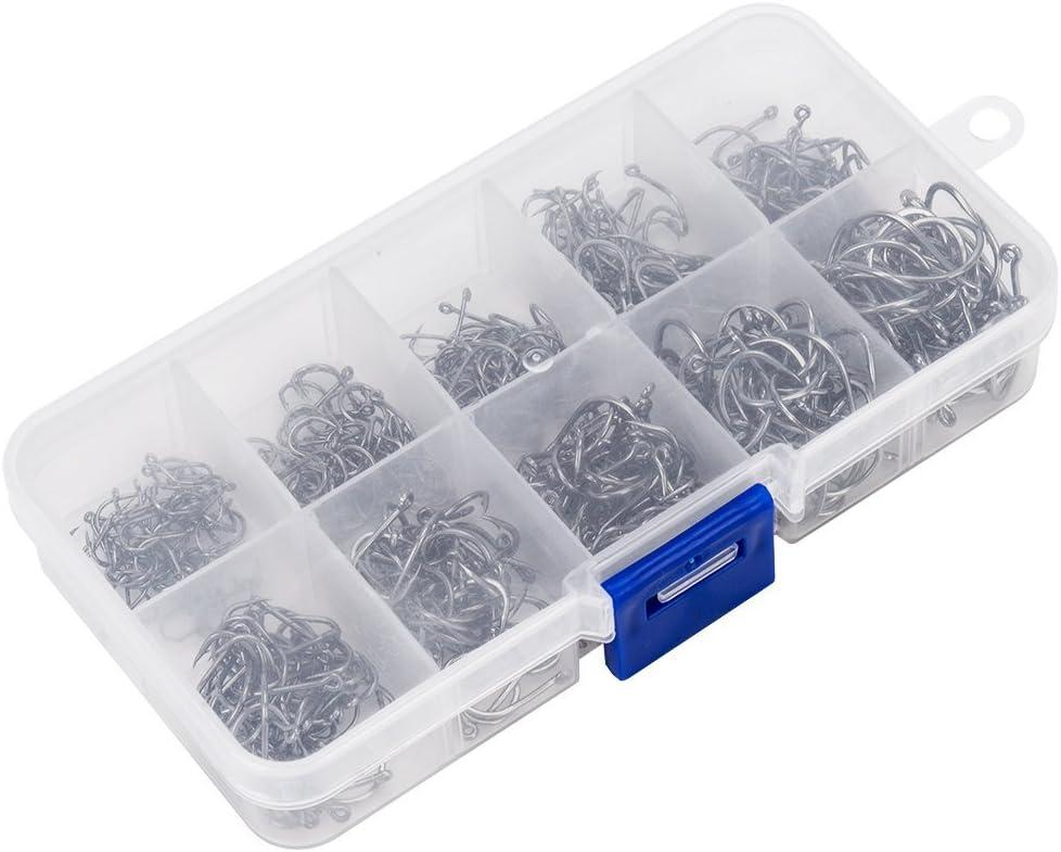 500PCS Premium Fishhooks, 10 Sizes Reemoo Carbon Steel Fishing Hooks W/Portable  Plastic Box, Strong Sharp Fish Hook with Barbs for Freshwater/Seawater