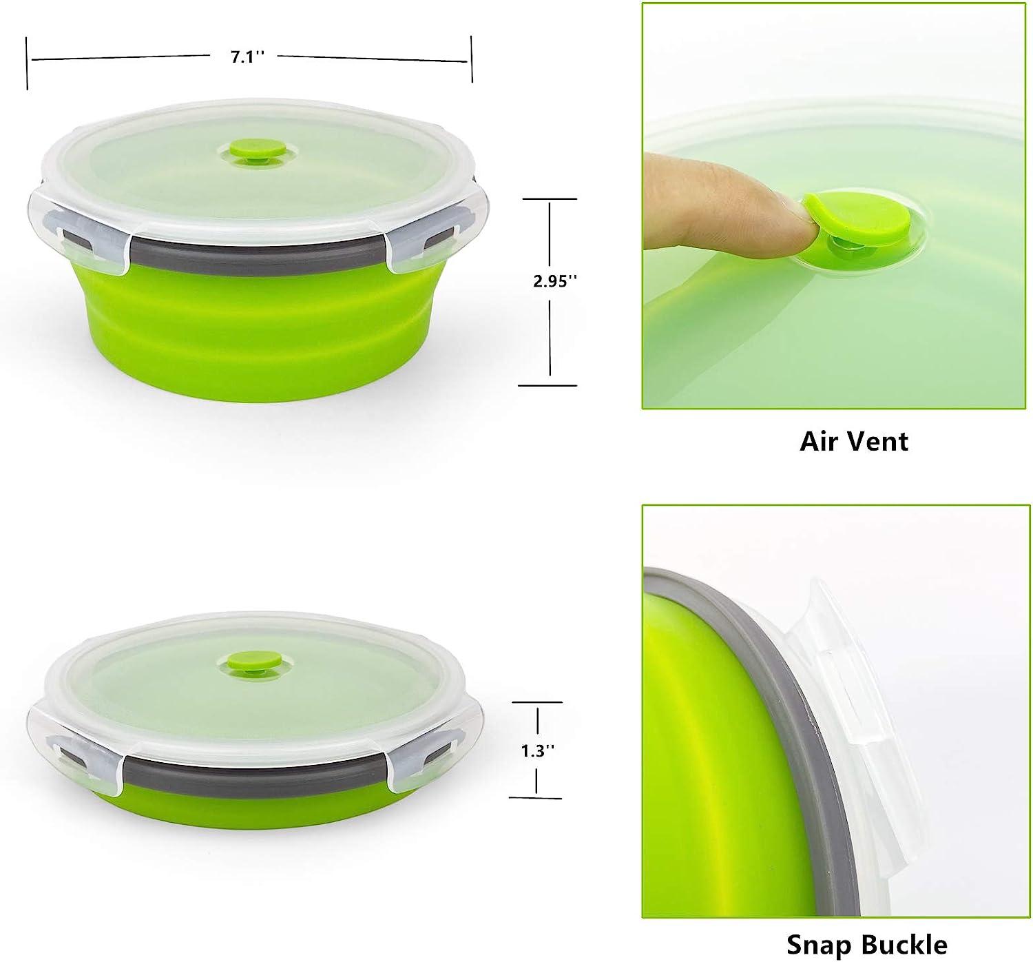 CCyanzi Green Round Collapsible Food Containers Collapsible Silicone Bowls Silicone  Food Storage Containers with Airtight