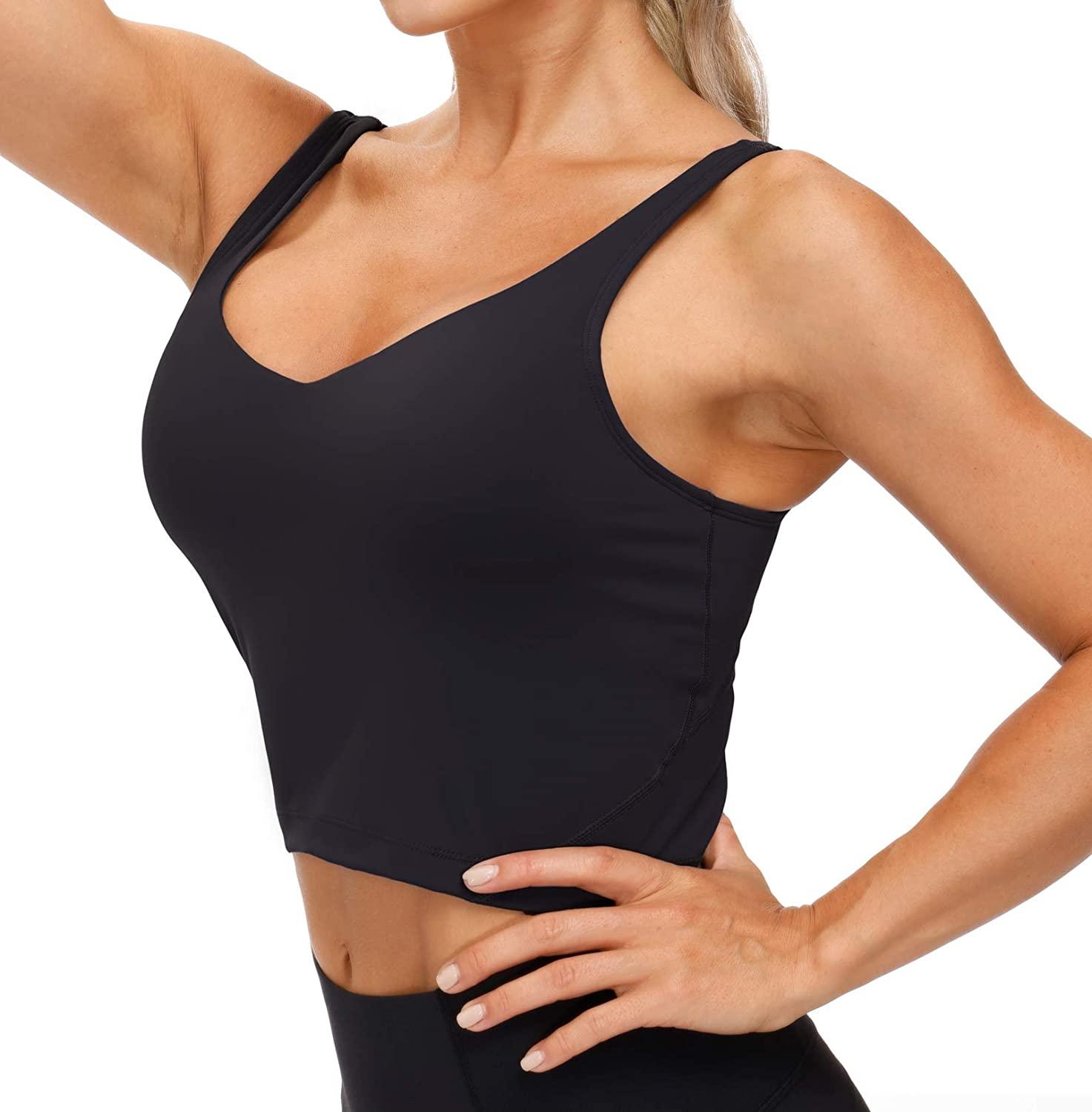 Womens Longline Sports Bra Wirefree Padded Medium Support Yoga Bras Gym  Running Workout Tank Tops Black Medium