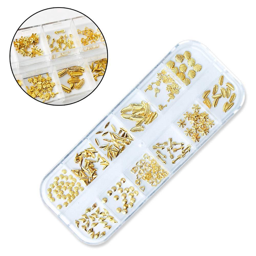 SILPECWEE 6 Boxes 3d Nail Charms Gold Nail Art Charms Flat Back