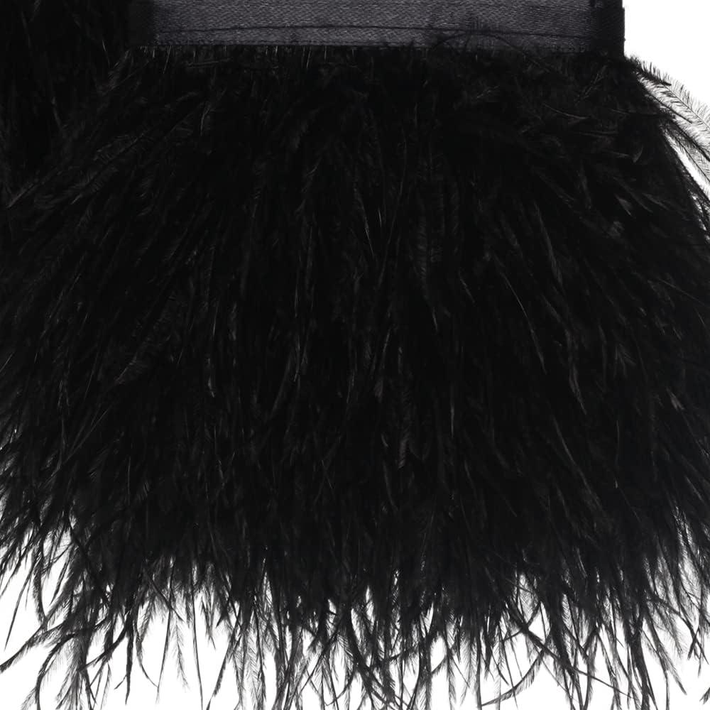 Customized Soft Fluffy Ostrich Feather Trim Ribbon Natural Black