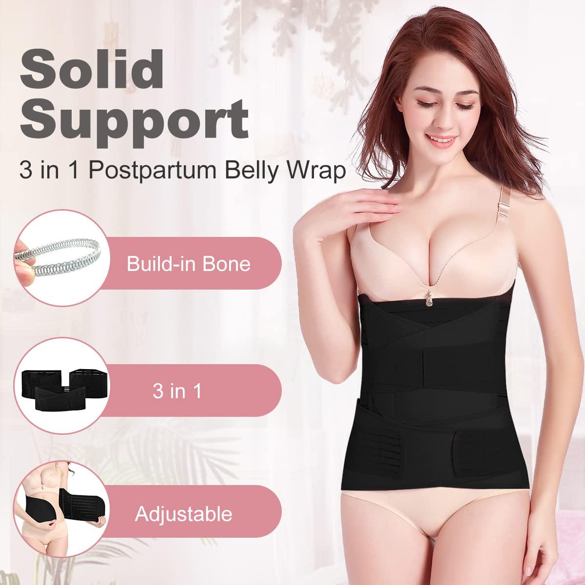 3 In 1 Postpartum Belly Band Wrap - Abdominal Binder Post Surgery C Section  Compression Girdle Belt - After Birth Recovery Support - Postnatal Pelvis  Waist Trainer Slimming Shapewear Body Shaper Black Medium / Large