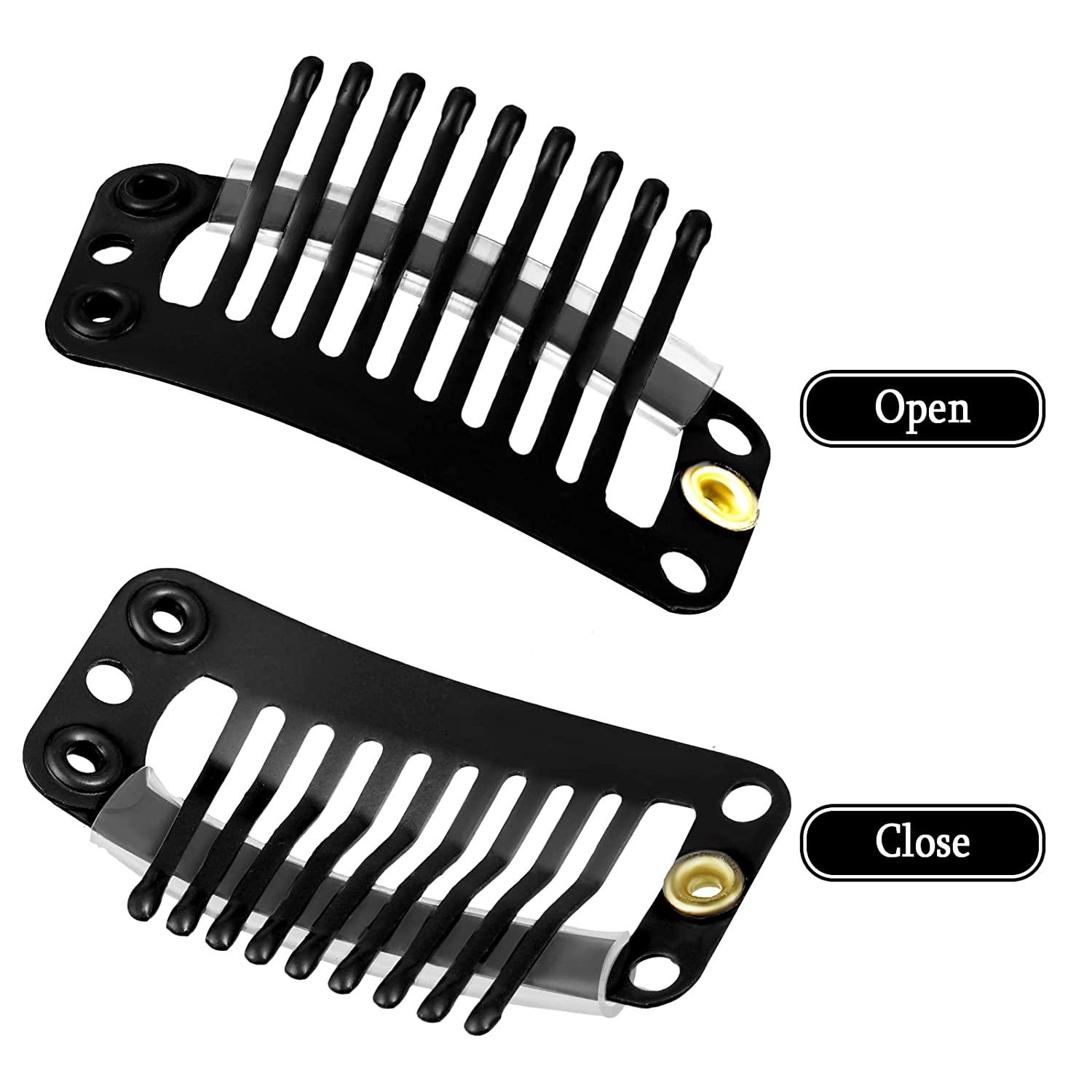GOO GOO 2pcs Replacement Clips for Hair Extensions Black Stainless Steel  Clips for Clip in Hair Extensions 28mm 6-Teeth U-Shape Snap Clips with Soft