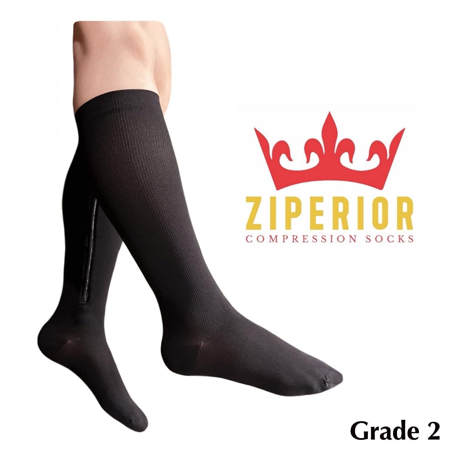 Ziperior Inside Leg Zipper 20-30 mmHg Compression Grade Calf Closed Toe  Socks (Black, 5X-Large) 5X-Large Black