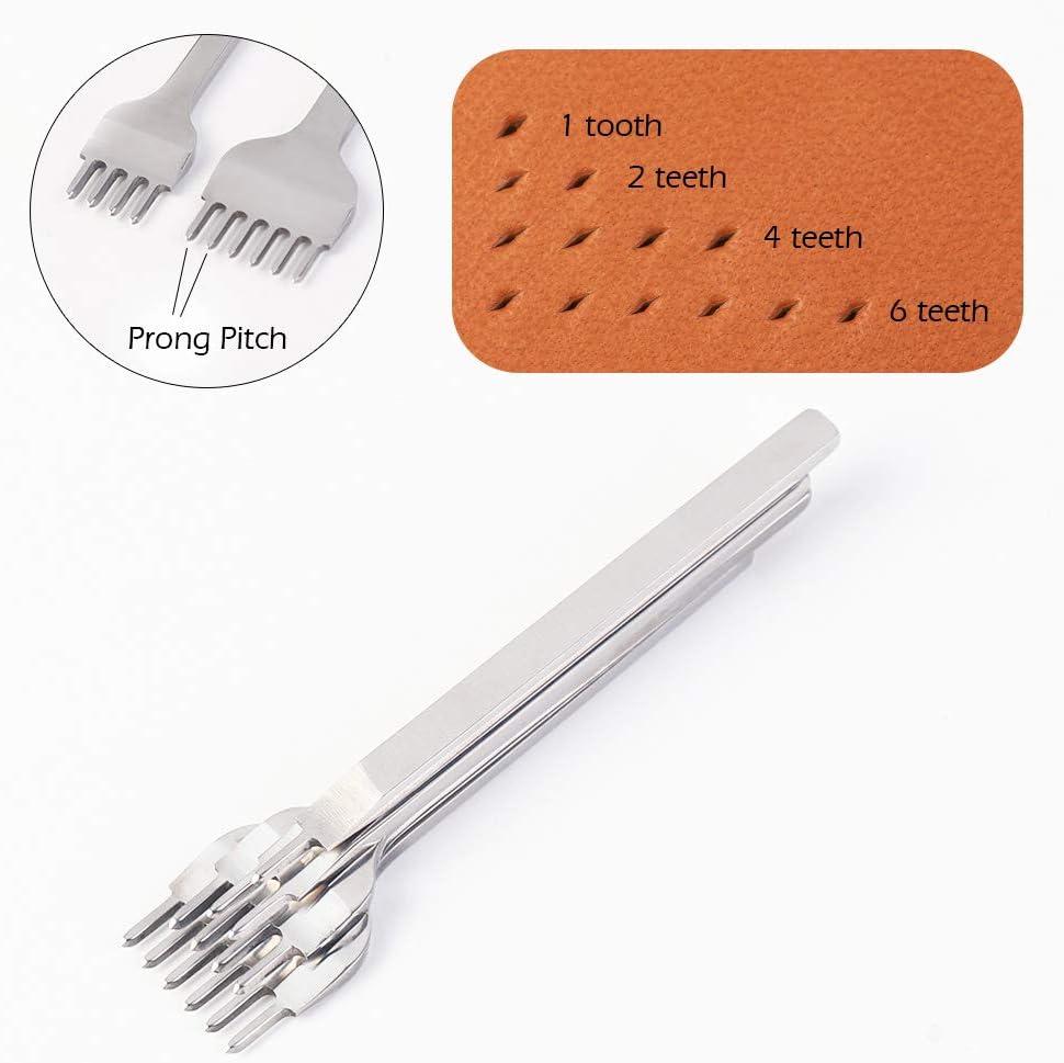Leather Prong Punch Tool Set - 4Pcs 4mm 1/2/4/6 Prong Lacing Stitching  Chisel Diamond Hole Punch Sewing Leathercraft Supplies for DIY Punching  Cutting