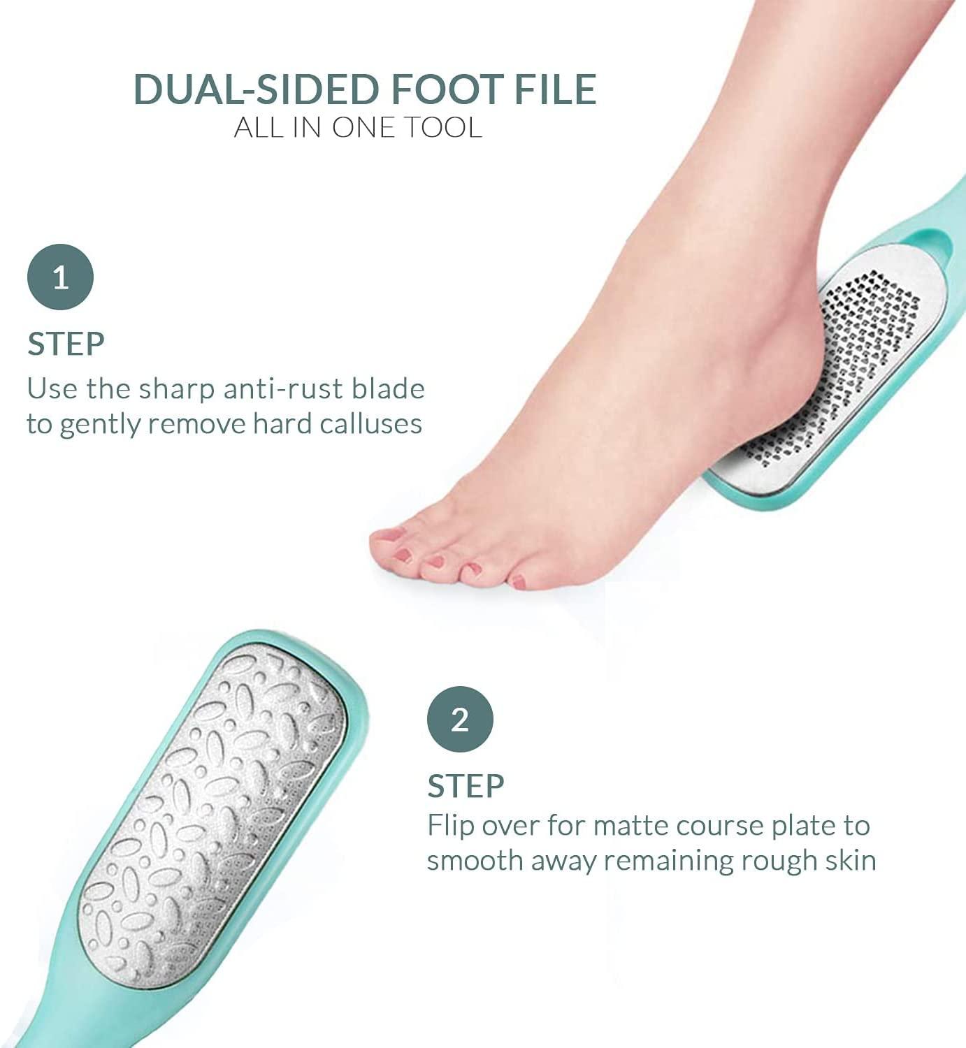 Foot File Dead Skin Remover Double Sided Foot Scrubber Foot Care Pedicure  Tool - White Splash-resistant foot file with cover