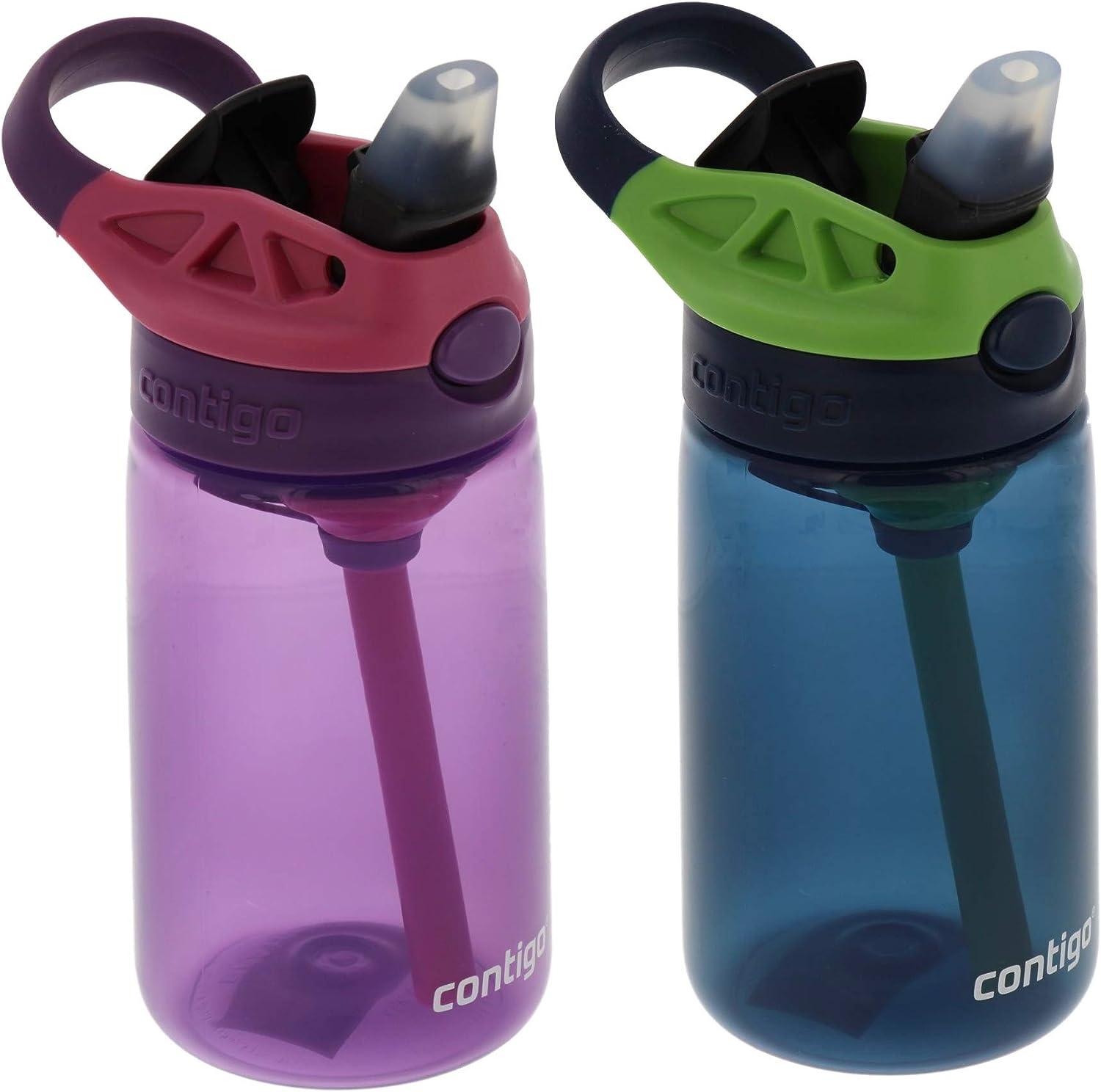 Contigo Kids Water Bottle with Autospout Straw Green & Blue, 14 fl oz.