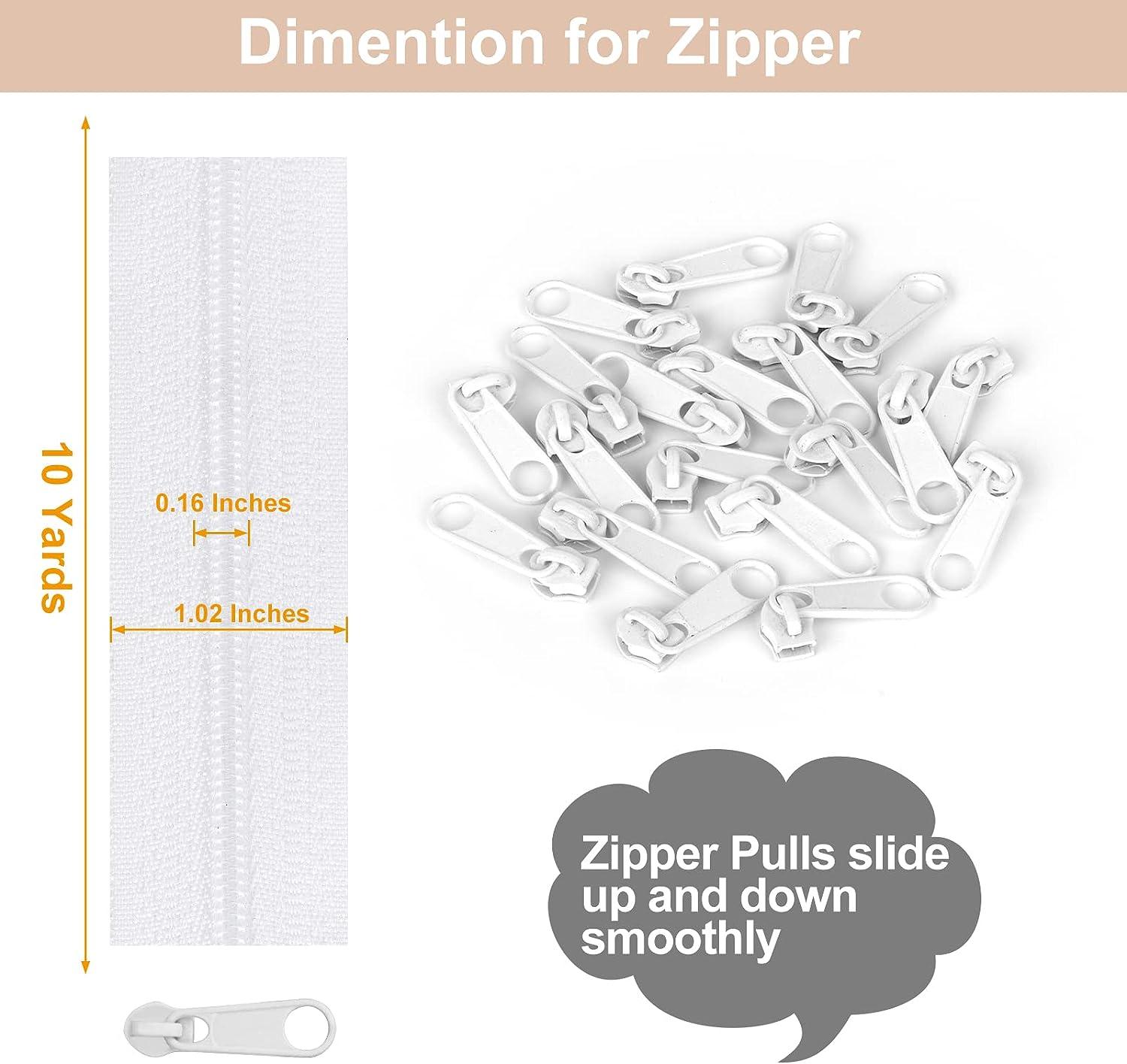 10Yards Bulk Zipper, #3 Zippers for Sewing, white Nylon coil Zipper By the  Yards