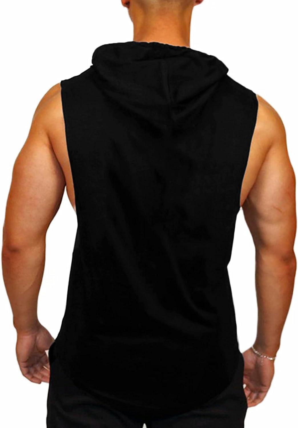 Babioboa Men's Gym Hooded Tank Tops Comfortable Jogging Sleeveless Muscle  Hoodies Athletic Sleeveless Shirts(Black Small)