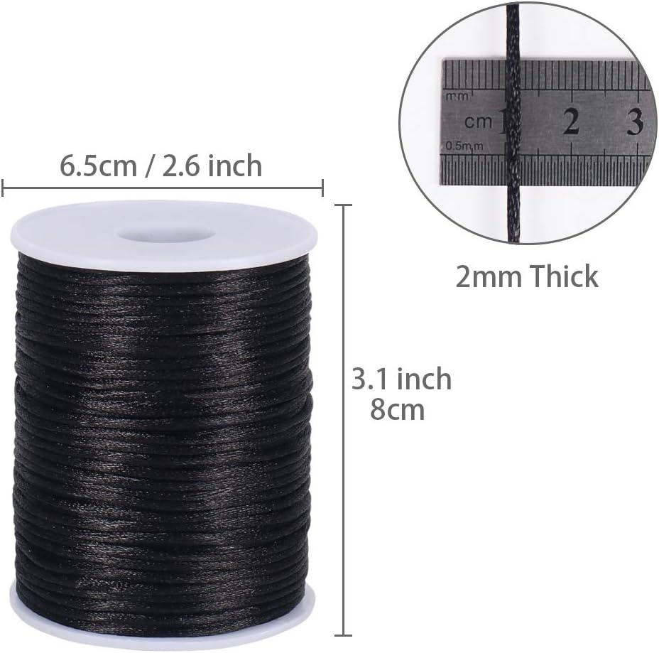 Tenn Well 2mm Satin Cord, 295 Feet Black Silky Rattail Nylon Cord