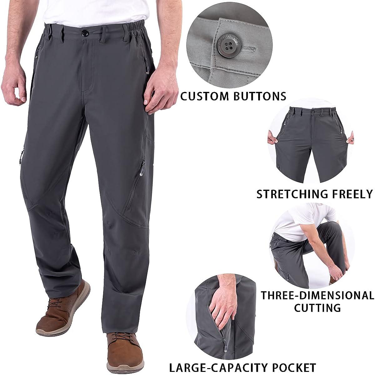 Postropaky Mens Hiking Quick Dry Lightweight Waterproof Fishing Pants  Outdoor Travel Climbing Stretch Pants(Dark Gray